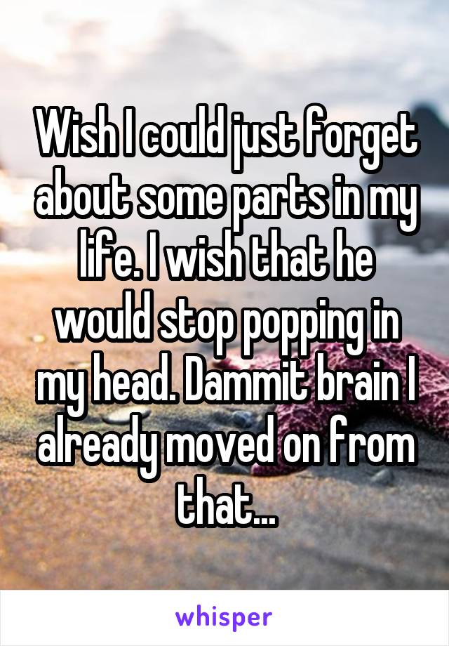 Wish I could just forget about some parts in my life. I wish that he would stop popping in my head. Dammit brain I already moved on from that...