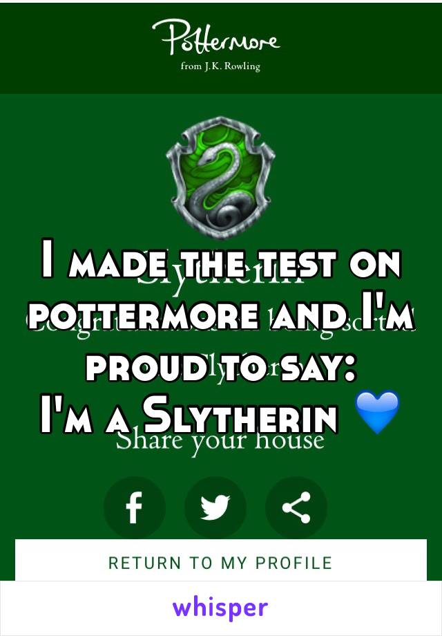 I made the test on pottermore and I'm proud to say: 
I'm a Slytherin 💙