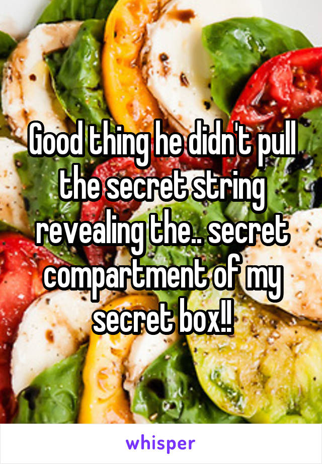 Good thing he didn't pull the secret string revealing the.. secret compartment of my secret box!!