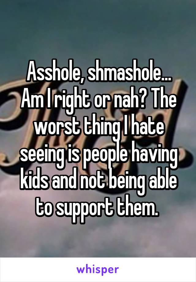 Asshole, shmashole... Am I right or nah? The worst thing I hate seeing is people having kids and not being able to support them. 