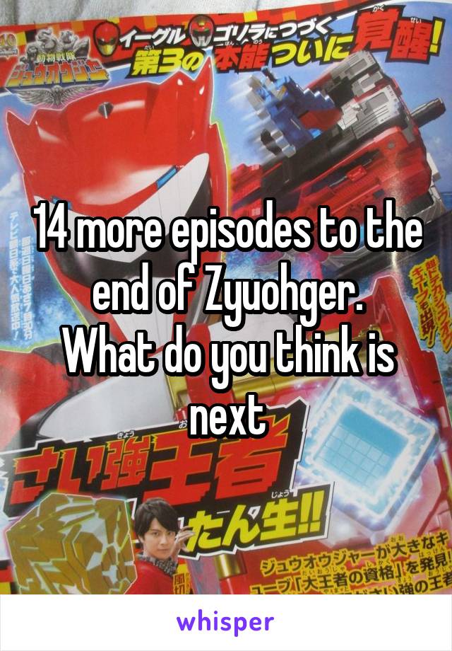 14 more episodes to the end of Zyuohger.
What do you think is next