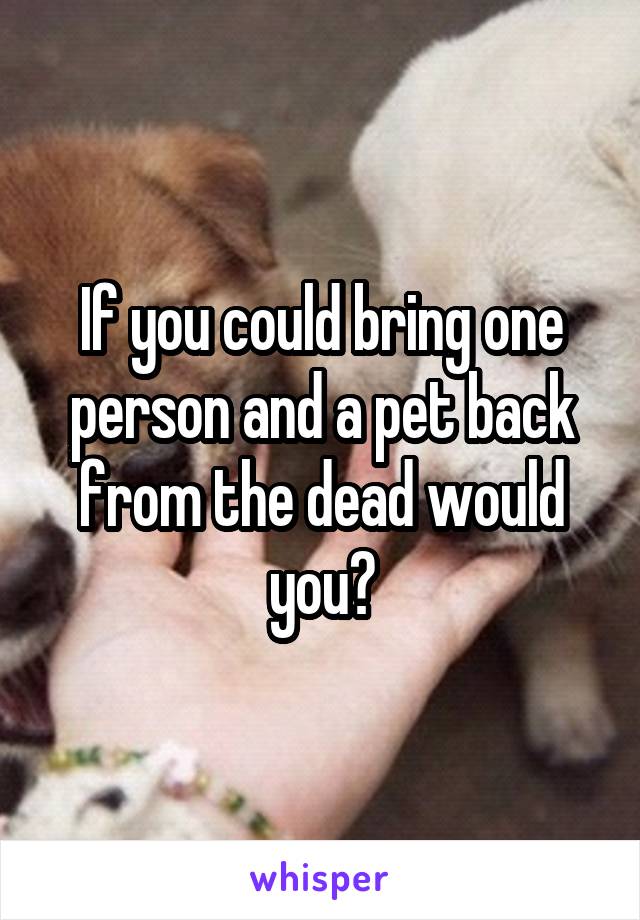 If you could bring one person and a pet back from the dead would you?