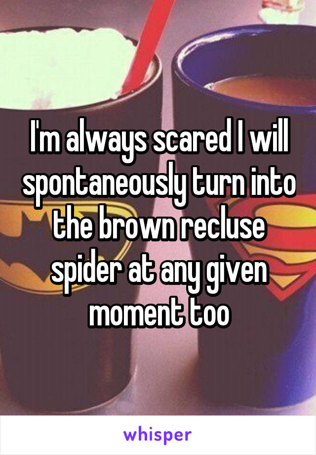 I'm always scared I will spontaneously turn into the brown recluse spider at any given moment too