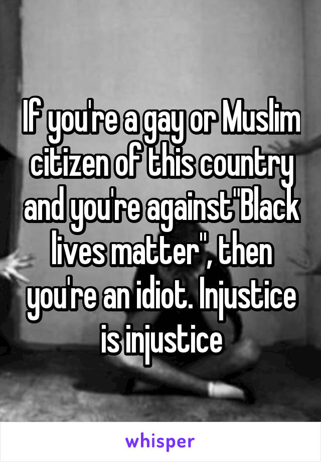 If you're a gay or Muslim citizen of this country and you're against"Black lives matter", then you're an idiot. Injustice is injustice