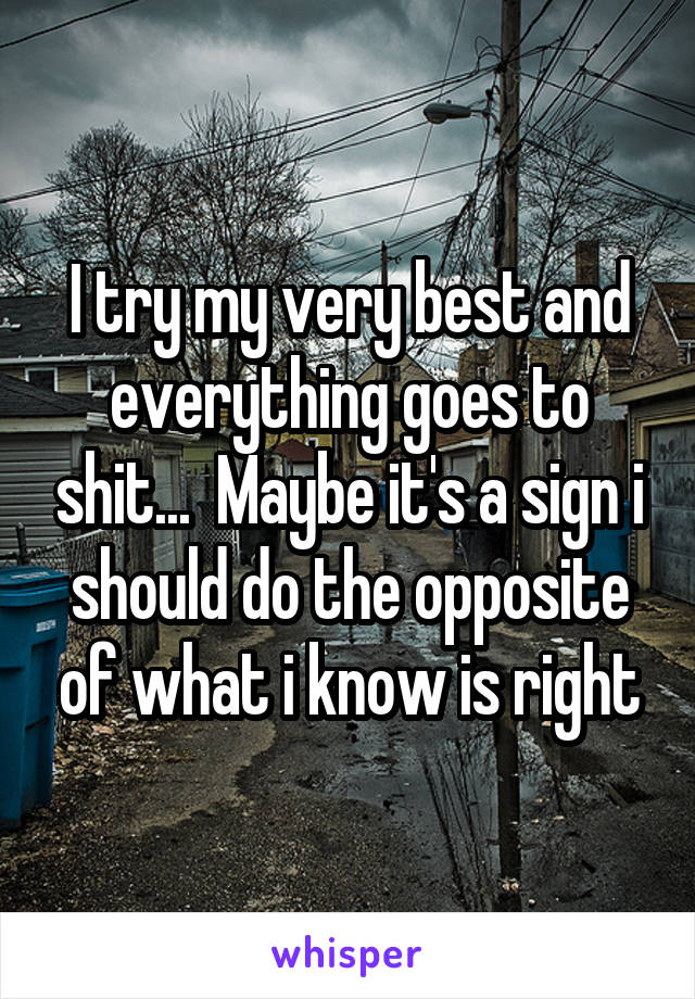 I try my very best and everything goes to shit...  Maybe it's a sign i should do the opposite of what i know is right