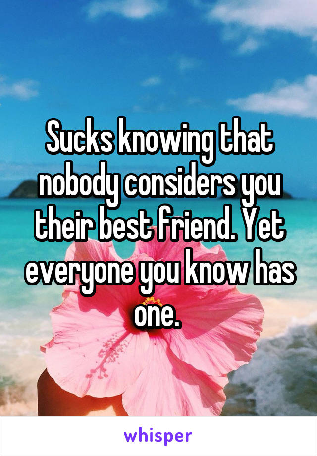 Sucks knowing that nobody considers you their best friend. Yet everyone you know has one. 