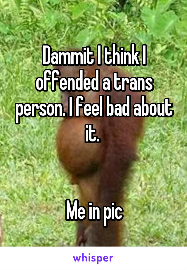 Dammit I think I offended a trans person. I feel bad about it. 


Me in pic