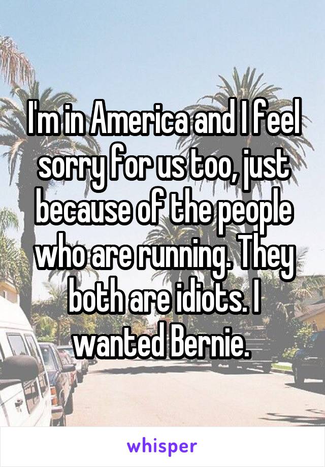 I'm in America and I feel sorry for us too, just because of the people who are running. They both are idiots. I wanted Bernie. 