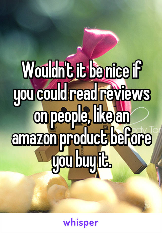 Wouldn't it be nice if you could read reviews on people, like an amazon product before you buy it.