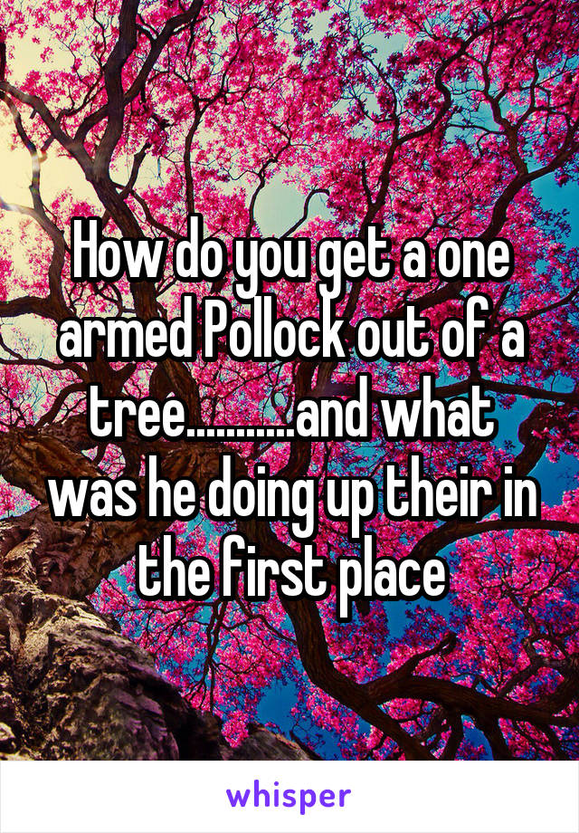 How do you get a one armed Pollock out of a tree...........and what was he doing up their in the first place