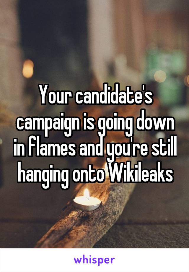 Your candidate's campaign is going down in flames and you're still hanging onto Wikileaks