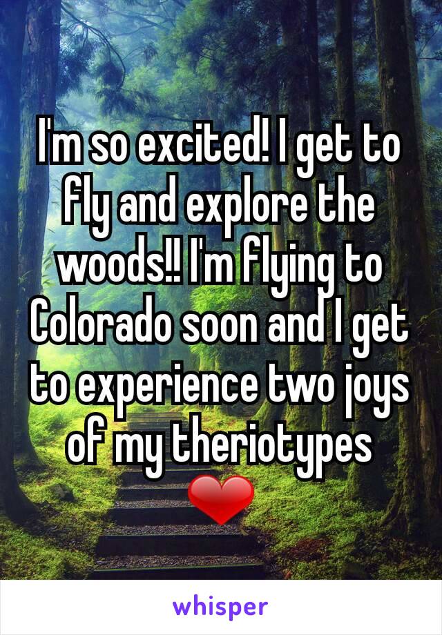 I'm so excited! I get to fly and explore the woods!! I'm flying to Colorado soon and I get to experience two joys of my theriotypes ❤