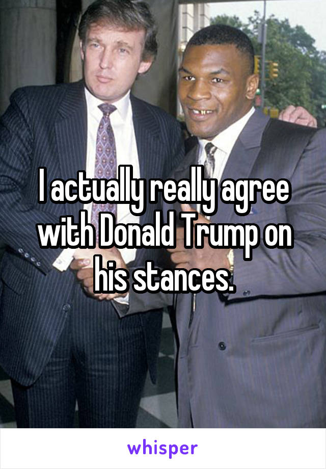 I actually really agree with Donald Trump on his stances.