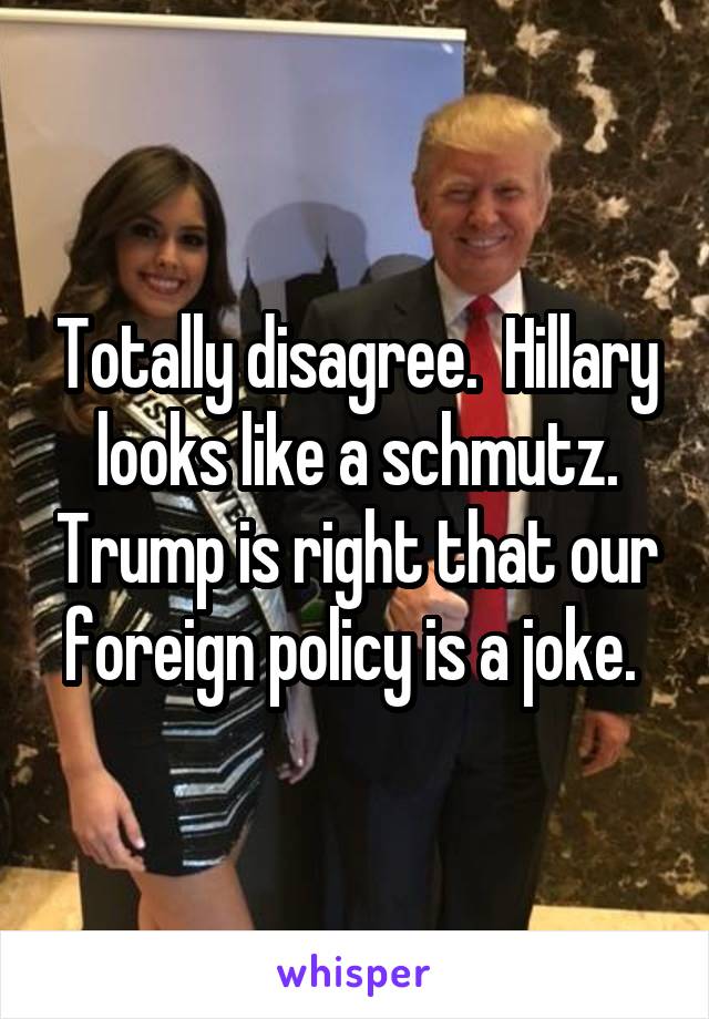 Totally disagree.  Hillary looks like a schmutz. Trump is right that our foreign policy is a joke. 