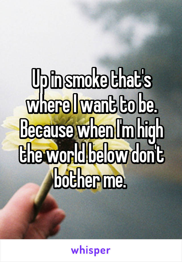 Up in smoke that's where I want to be. Because when I'm high the world below don't bother me. 