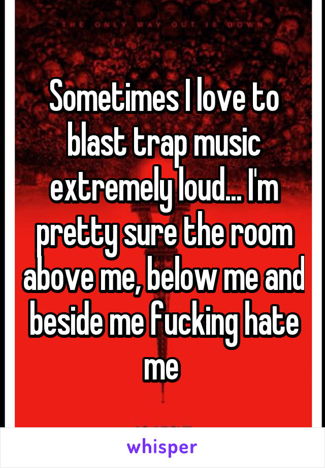 Sometimes I love to blast trap music extremely loud... I'm pretty sure the room above me, below me and beside me fucking hate me 