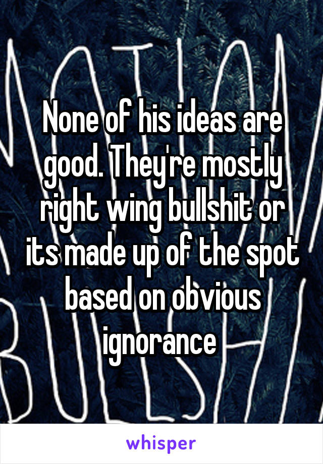 None of his ideas are good. They're mostly right wing bullshit or its made up of the spot based on obvious ignorance 