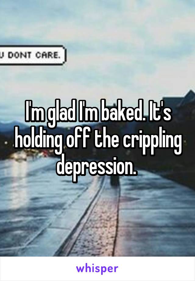 I'm glad I'm baked. It's holding off the crippling depression. 