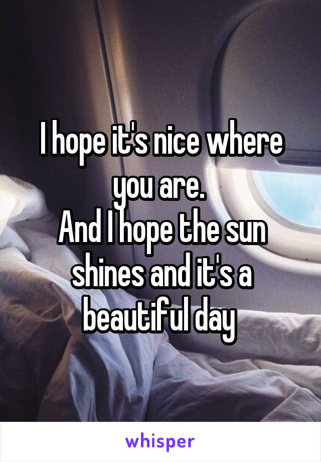 I hope it's nice where you are. 
And I hope the sun shines and it's a beautiful day 