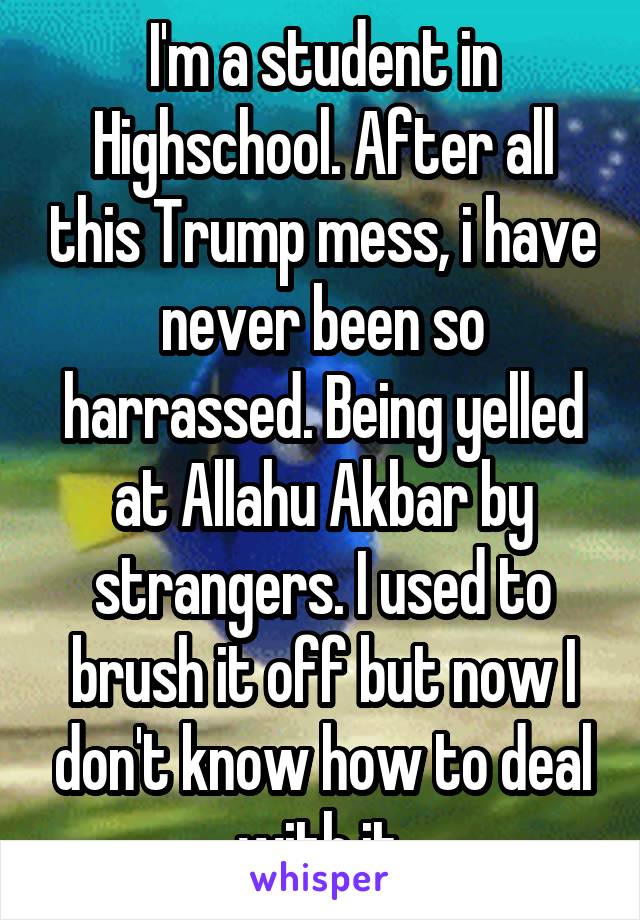 I'm a student in Highschool. After all this Trump mess, i have never been so harrassed. Being yelled at Allahu Akbar by strangers. I used to brush it off but now I don't know how to deal with it.