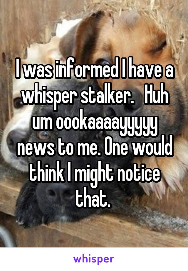 I was informed I have a whisper stalker.   Huh um oookaaaayyyyy news to me. One would think I might notice that. 