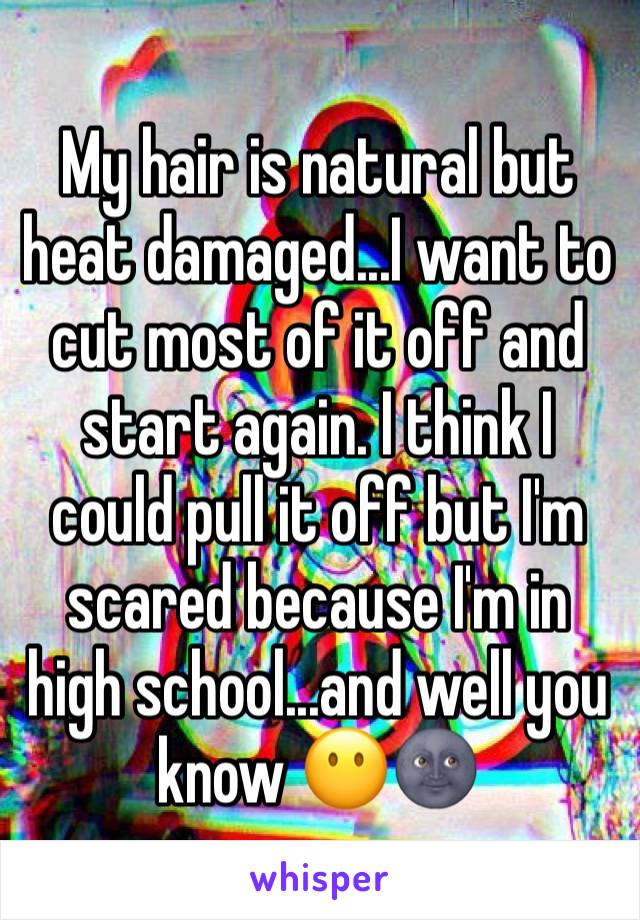 My hair is natural but heat damaged...I want to cut most of it off and start again. I think I could pull it off but I'm scared because I'm in high school...and well you know 😶🌚