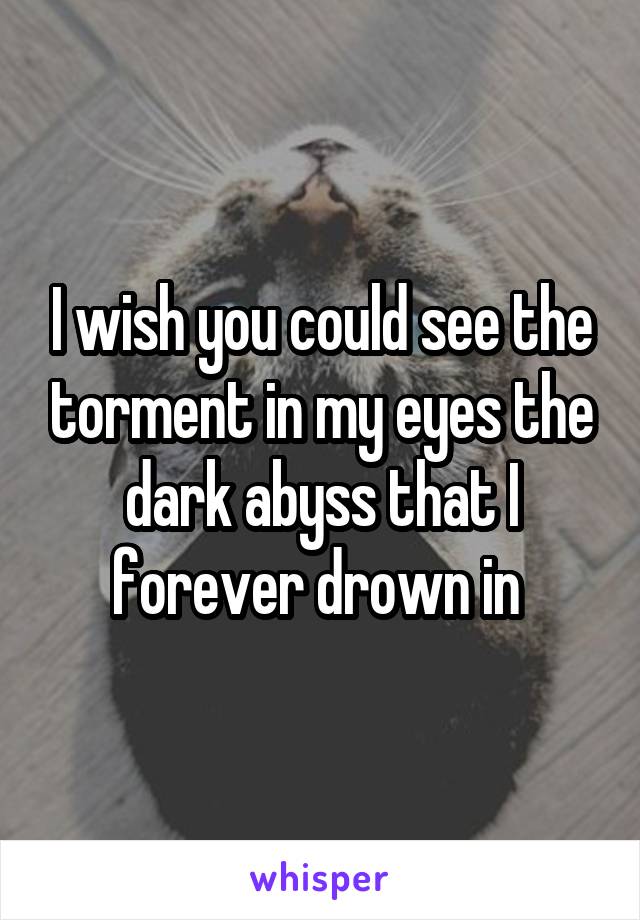 I wish you could see the torment in my eyes the dark abyss that I forever drown in 