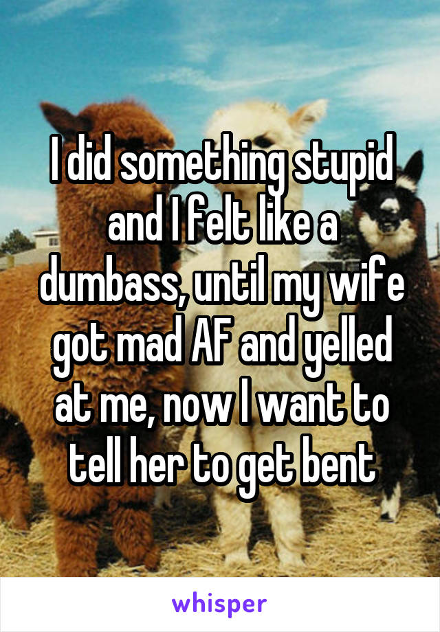 I did something stupid and I felt like a dumbass, until my wife got mad AF and yelled at me, now I want to tell her to get bent