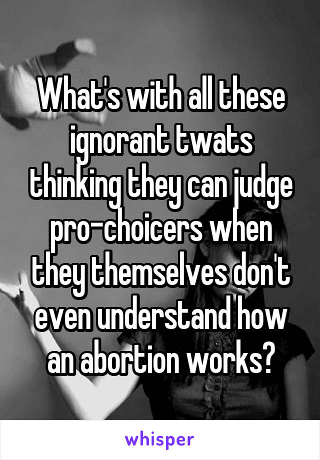 What's with all these ignorant twats thinking they can judge pro-choicers when they themselves don't even understand how an abortion works?