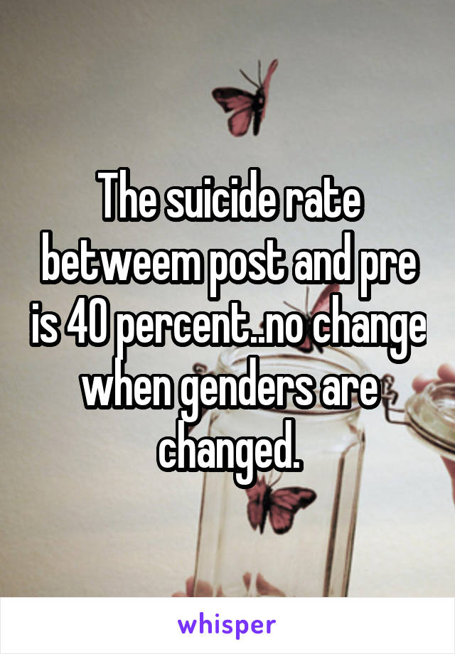 The suicide rate betweem post and pre is 40 percent..no change when genders are changed.