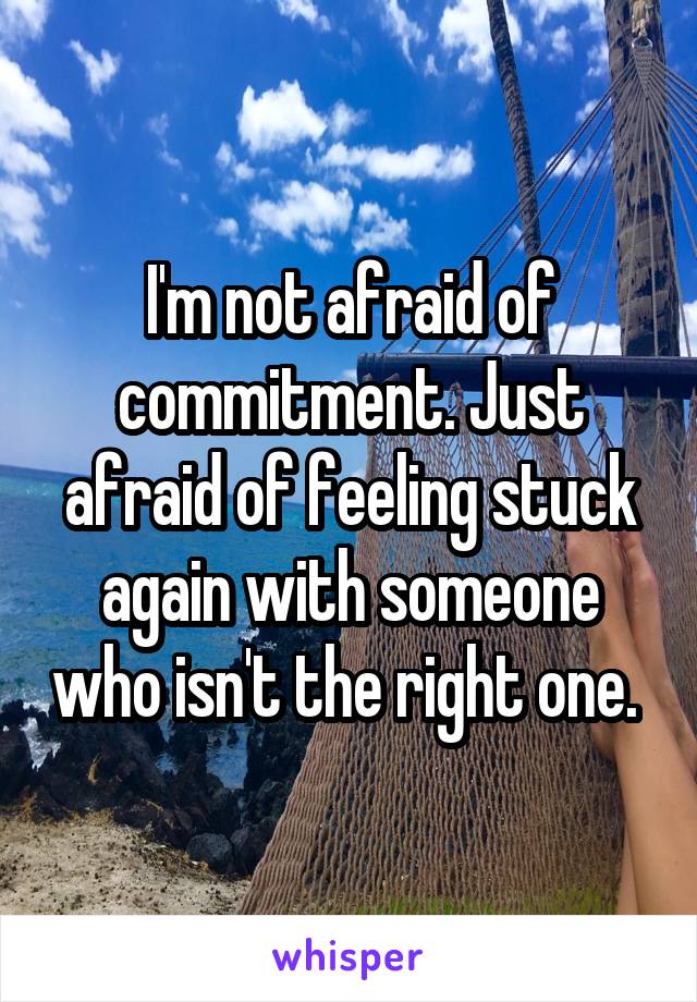 I'm not afraid of commitment. Just afraid of feeling stuck again with someone who isn't the right one. 