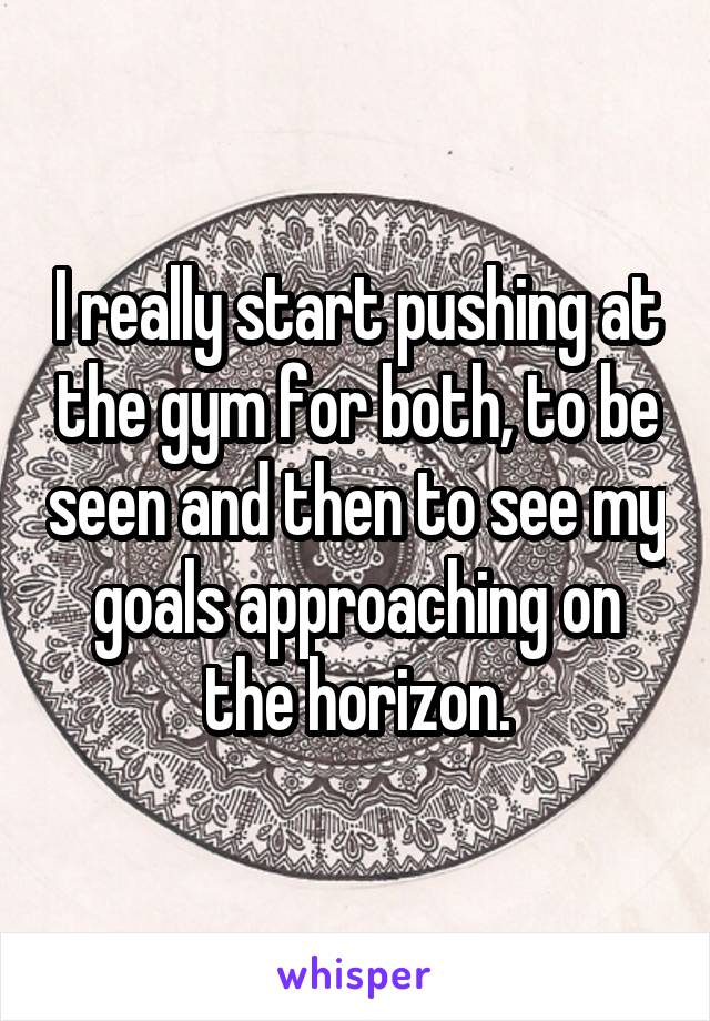 I really start pushing at the gym for both, to be seen and then to see my goals approaching on the horizon.