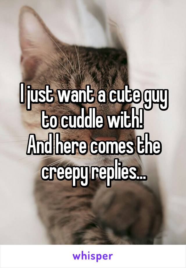 I just want a cute guy to cuddle with! 
And here comes the creepy replies...