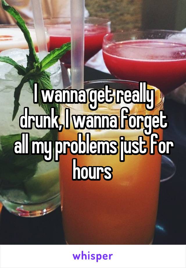 I wanna get really drunk, I wanna forget all my problems just for hours 