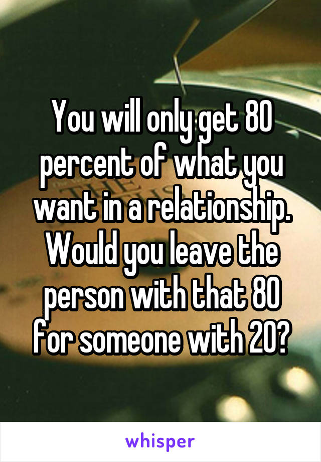 You will only get 80 percent of what you want in a relationship. Would you leave the person with that 80 for someone with 20?