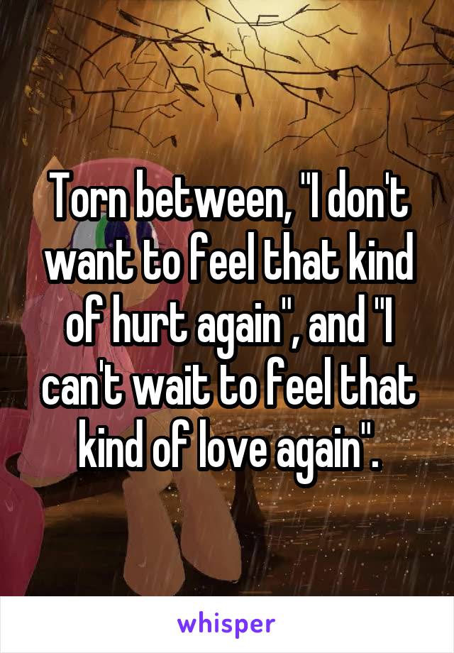 Torn between, "I don't want to feel that kind of hurt again", and "I can't wait to feel that kind of love again".