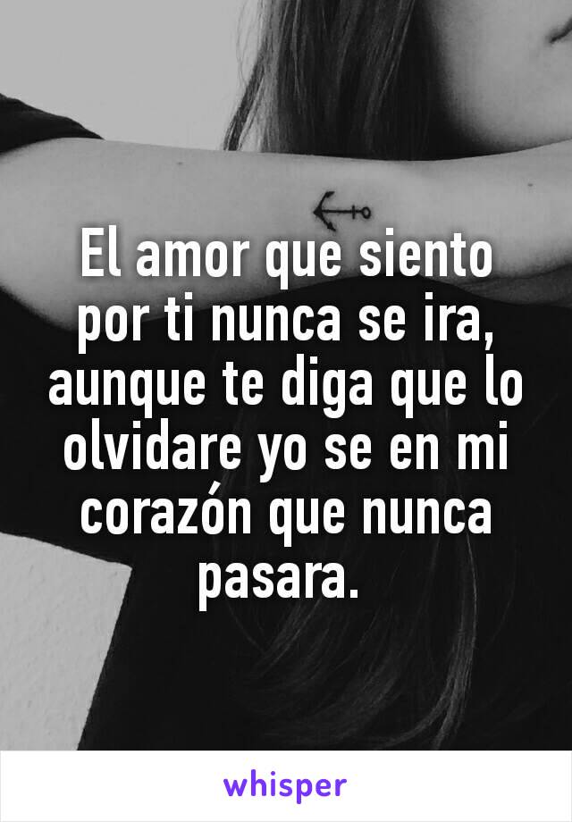 El amor que siento por ti nunca se ira, aunque te diga que lo olvidare yo se en mi corazón que nunca pasara. 