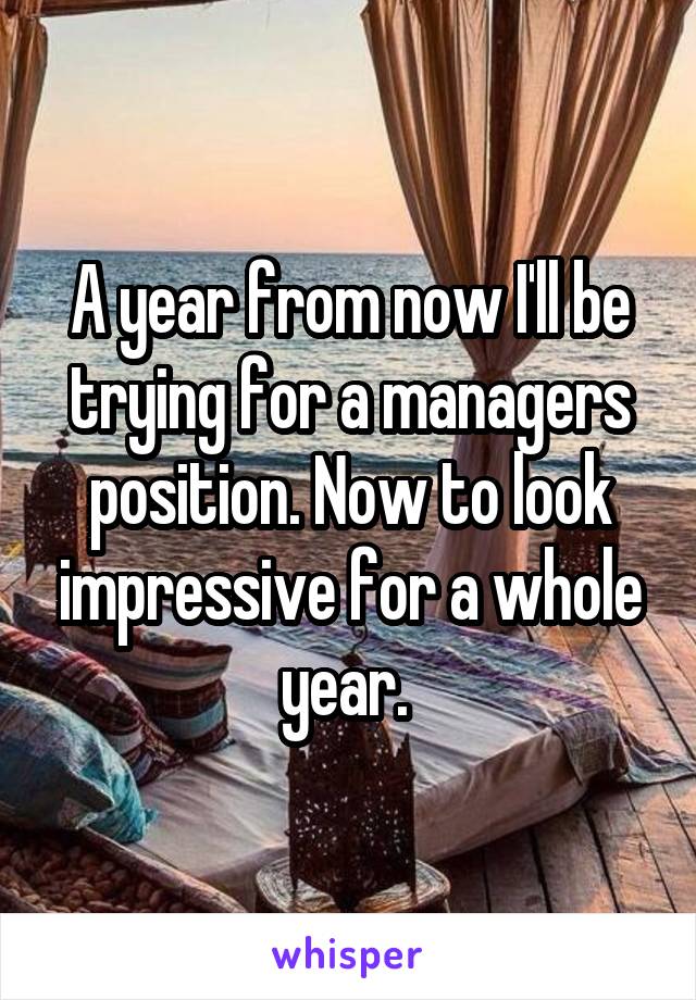 A year from now I'll be trying for a managers position. Now to look impressive for a whole year. 