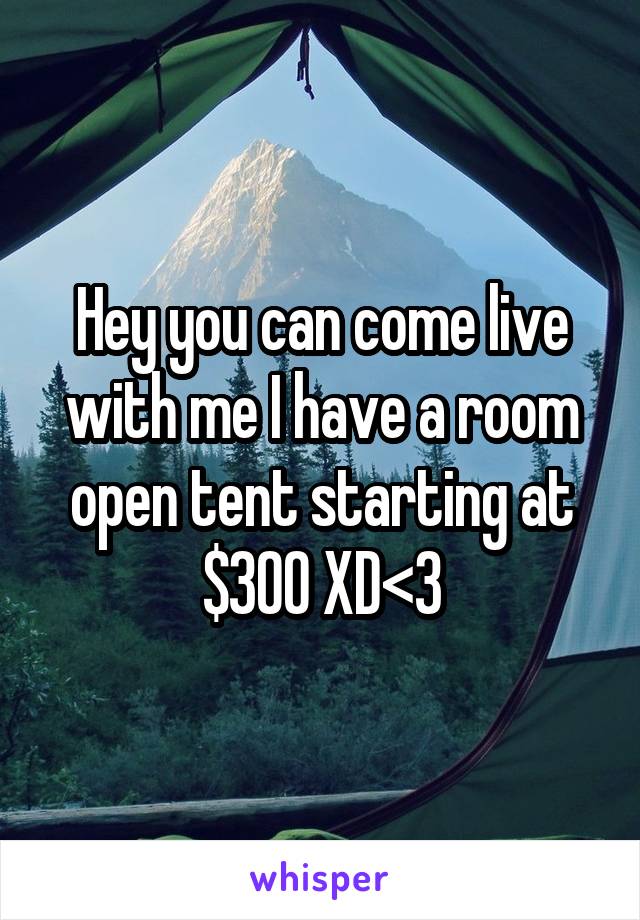 Hey you can come live with me I have a room open tent starting at $300 XD<3
