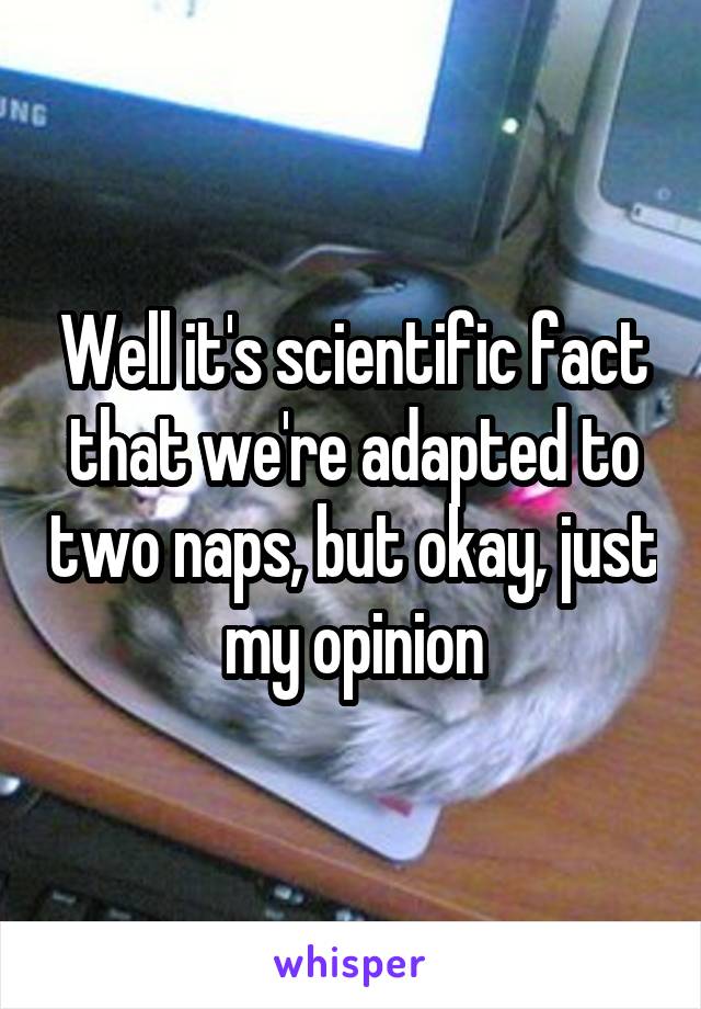 Well it's scientific fact that we're adapted to two naps, but okay, just my opinion