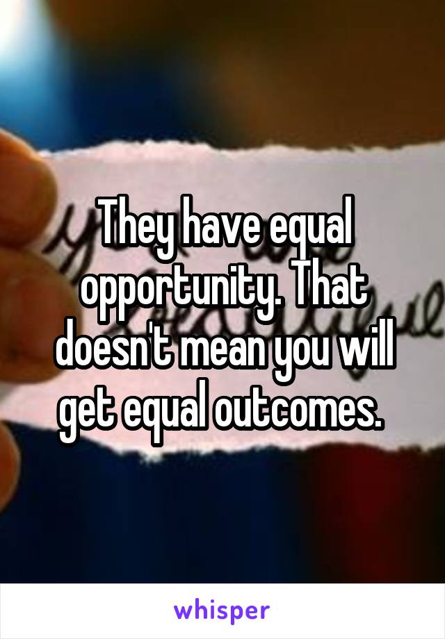 They have equal opportunity. That doesn't mean you will get equal outcomes. 