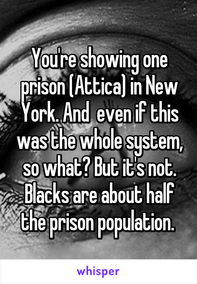 You're showing one prison (Attica) in New York. And  even if this was the whole system, so what? But it's not. Blacks are about half the prison population. 