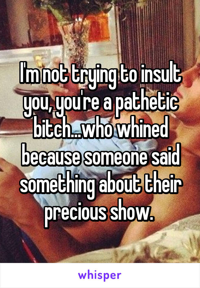 I'm not trying to insult you, you're a pathetic bitch...who whined because someone said something about their precious show. 