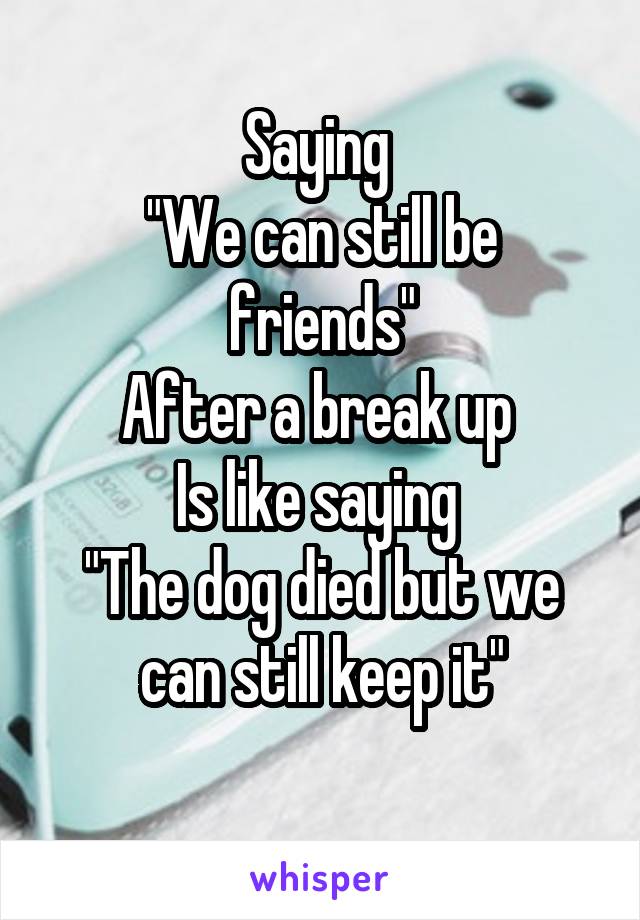 Saying 
"We can still be friends"
After a break up 
Is like saying 
"The dog died but we can still keep it"
