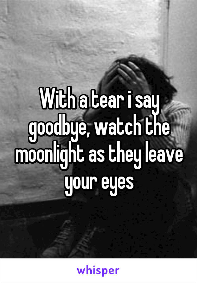 With a tear i say goodbye, watch the moonlight as they leave your eyes