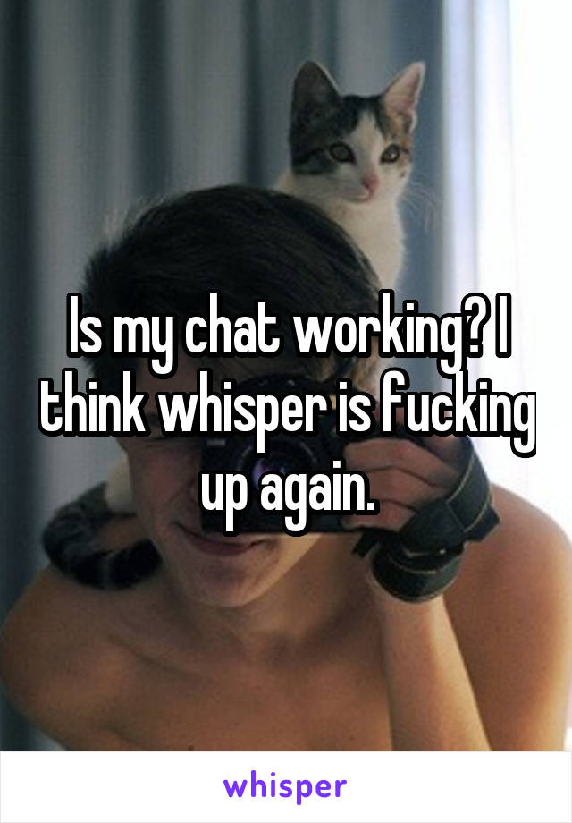 Is my chat working? I think whisper is fucking up again.