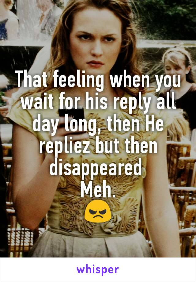 That feeling when you wait for his reply all day long, then He repliez but then disappeared 
Meh.
😠