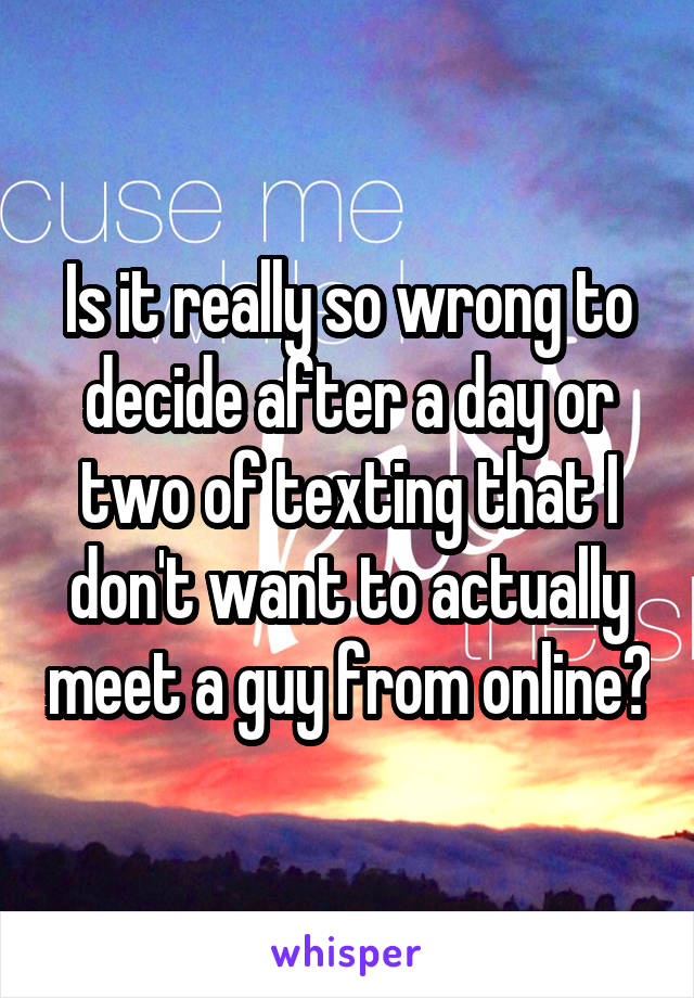 Is it really so wrong to decide after a day or two of texting that I don't want to actually meet a guy from online?