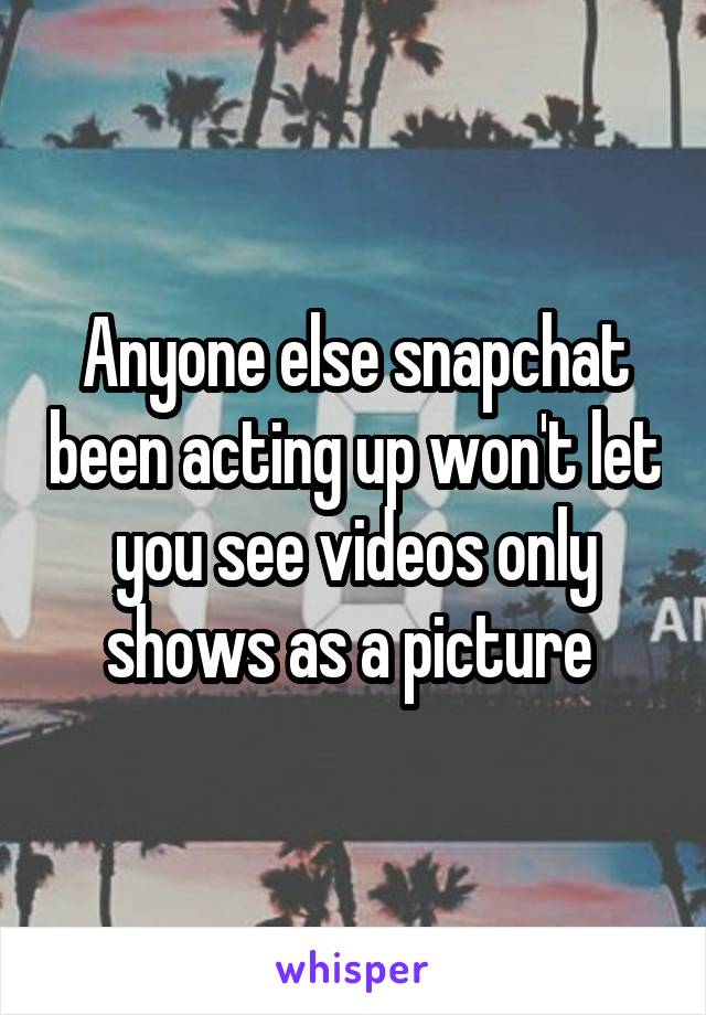 Anyone else snapchat been acting up won't let you see videos only shows as a picture 