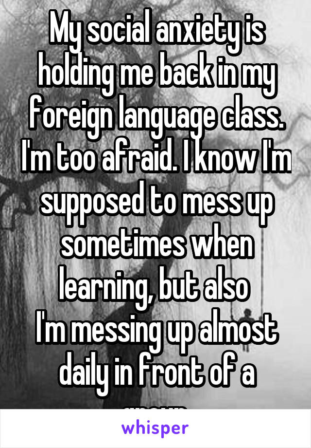 My social anxiety is holding me back in my foreign language class. I'm too afraid. I know I'm supposed to mess up sometimes when learning, but also 
I'm messing up almost daily in front of a group.